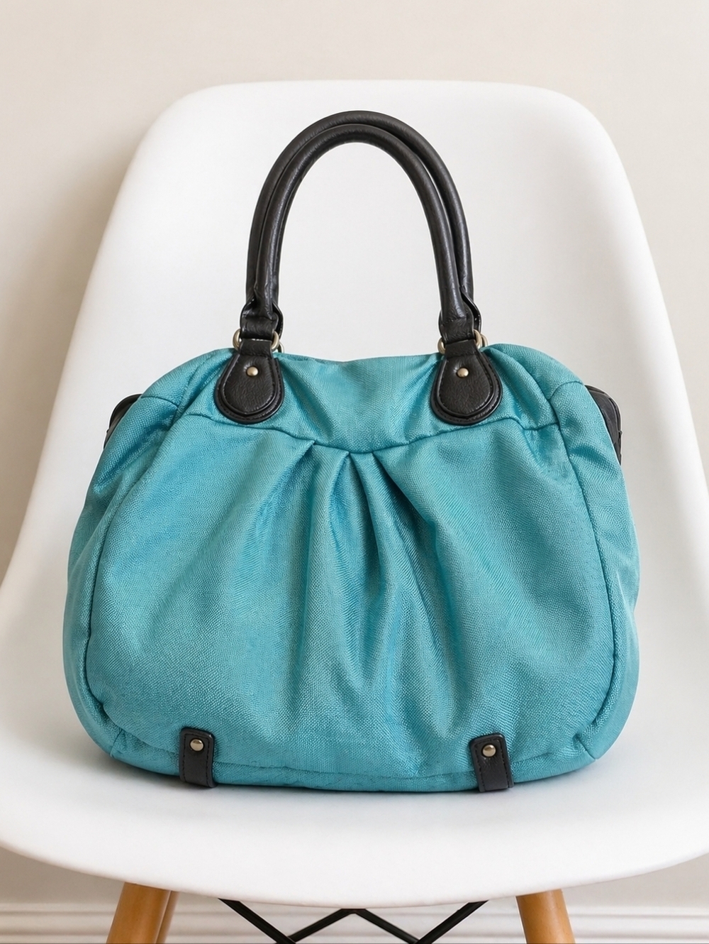 ION Teal Large Nylon Leather Handle Tote